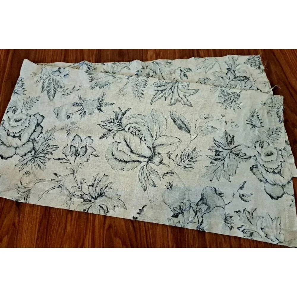Blue & Beige Floral Curtain Valance JC Penney USA Made Cottage Baroque 60x18